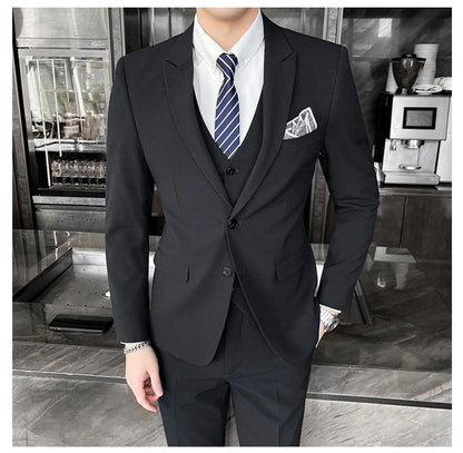 Conjunto de Terno Masculino de Negócios Slim Fit Três Peças 2025 de Alto Padrão Estilo Coreano para Casamento Noivo Festa Terno Colete Calças M-4XL