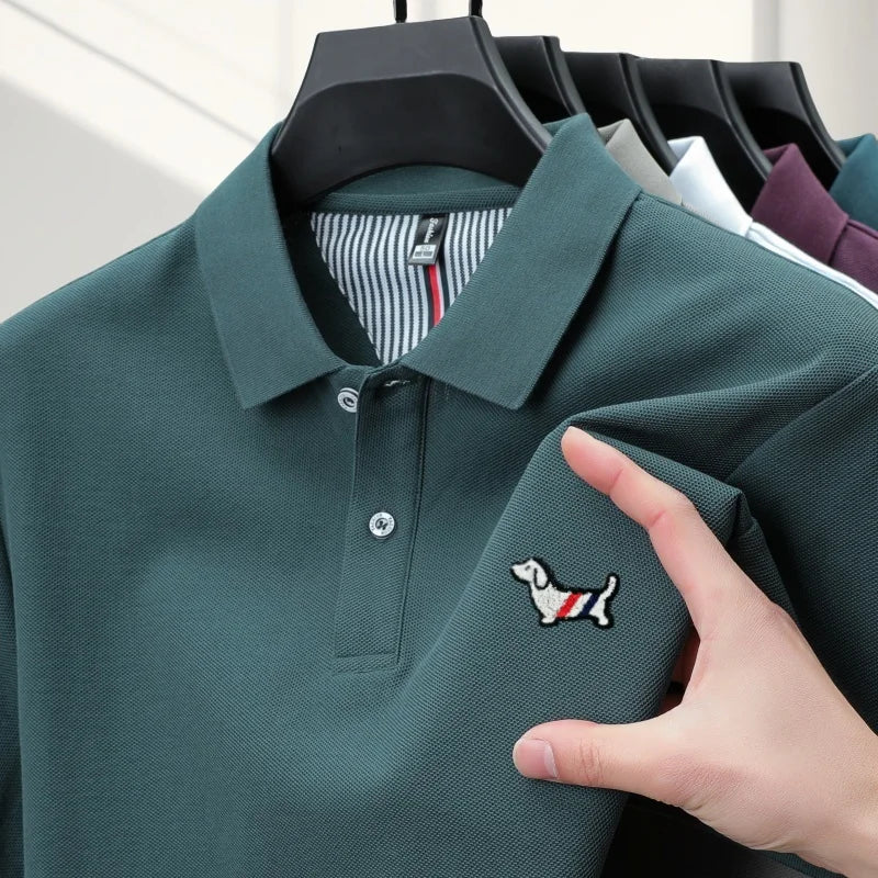 100% pure cotton men's classic dog polo shirt, business casual, sweat absorbing, breathable, daily use, short sleeved T-shirt
