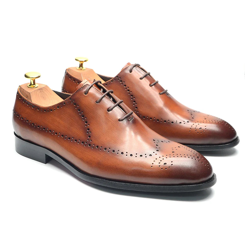 Luxury Italian Mens Wedding Dress Shoes Genuine Leather Handmade Brogue Wingtip Oxford Shoes Black Brown Formal Shoes for Men