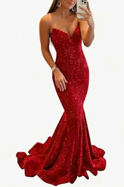 Sequin Evening Dresses for Women Formal Sexy Long Prom Party Gowns Mermaid Sparkly V-Neck Homecoming Dress