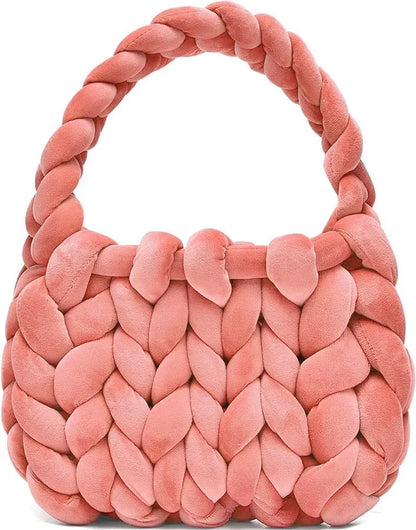 Velvet Bag DIY Hand Woven Bag Crystal Velvet Core Spun Yarn Woven Bag Hand-held Mailman Bag Velvet Handbag New