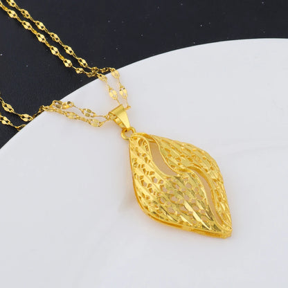 Fashion Gold Color Jewelry 24K Gold Color Warped Geometry Necklace Earrings Set Dubai India Africa Nigerian Bridal Gift