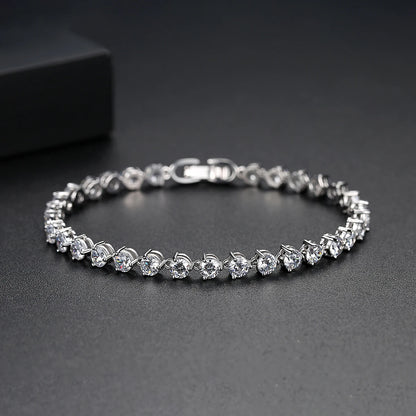 Silver Color 3 Prong Round Cubic Zirconia Necklace Earring Bridal Jewelry Set Simple Design Bride Wedding Accessories