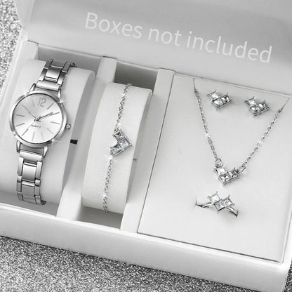 5/6PCS Fashion Women Watches Jewelry Set Luxury Analog Quartz Watch for Women Reloj Mujer Girls Clock Gift（Without Box）