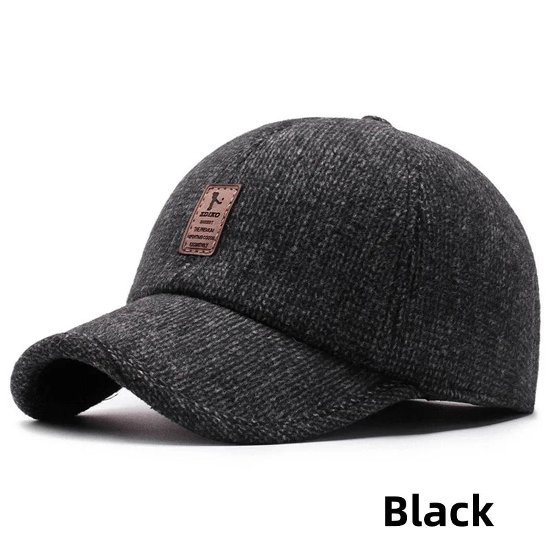 Autumn Winter Warm Men Woolen Baseball Cap Outdoor Ear Cover Earflaps Adjustable Hat Middle-aged Dad Hat With Earmuffs Design
