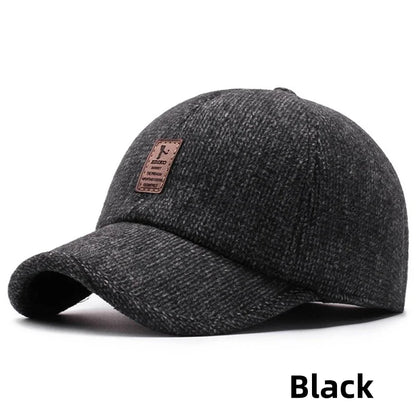 Autumn Winter Warm Men Woolen Baseball Cap Outdoor Ear Cover Earflaps Adjustable Hat Middle-aged Dad Hat With Earmuffs Design