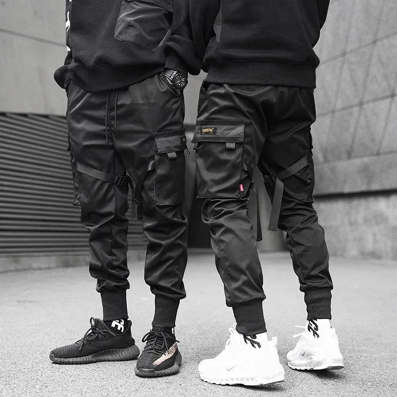 2025 Men's Multi Pocket Bandage Tactical Technical Clothing Work Pants Men's Harajuku Punk Hip Hop Running Pants Casual Street W
