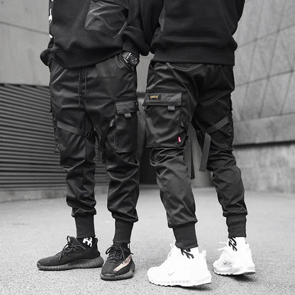 2025 Men's Multi Pocket Bandage Tactical Technical Clothing Work Pants Men's Harajuku Punk Hip Hop Running Pants Casual Street W
