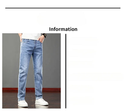 2026 Summer Men's Jeans Slim Fit Jeans Thin Stretch Straight Light Business Casual Denim Long Pants Male Classic Style Brand