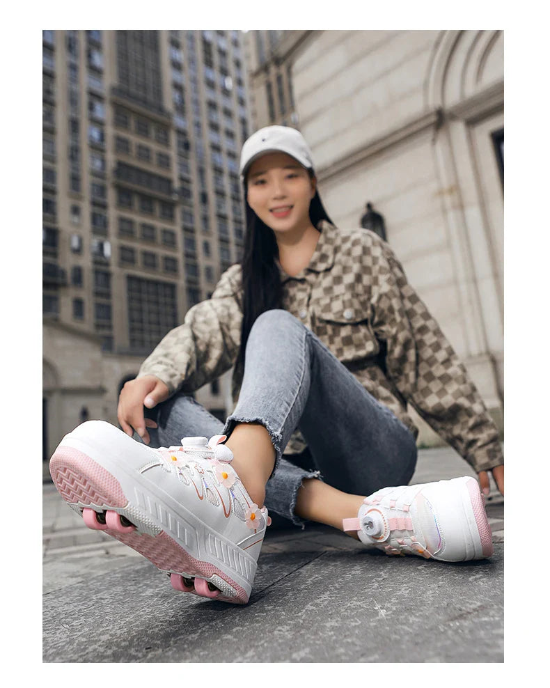 HeelysChildren's small flower decorated four-wheel roller skating sports shoe breathable roller skating girls shoes holidaygifts