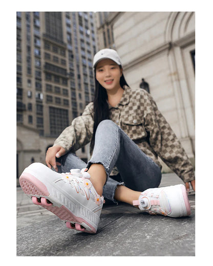 HeelysChildren's small flower decorated four-wheel roller skating sports shoe breathable roller skating girls shoes holidaygifts