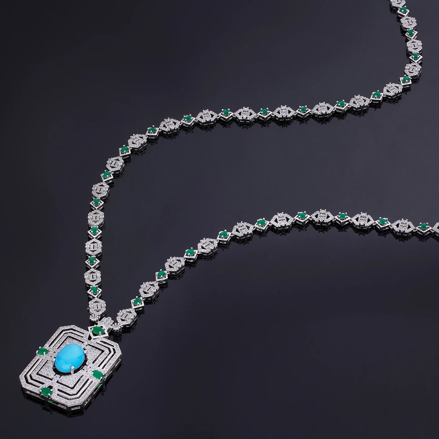 2023 Hot Square Sweater Chain 4-Piece Long Necklace Set Crystal Cubic zirconia Dubai Nigeria Wedding Accessories