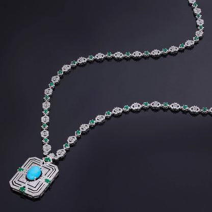 2023 Hot Square Sweater Chain 4-Piece Long Necklace Set Crystal Cubic zirconia Dubai Nigeria Wedding Accessories