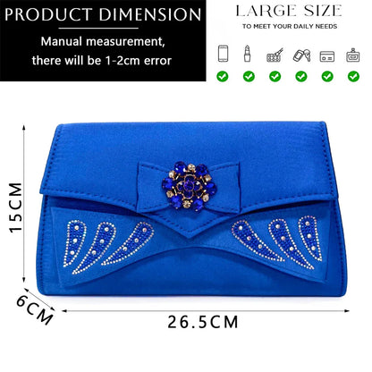 Italian Shoes and Bags Matching Set for Women Bow Rhinestones Peep Toe High Heels Purple Color Nigerian Party 2024
