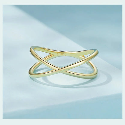 14K Gold Plated X Ring Dainty Minimalist 925 Sterling Silver Cross Ring for Women Promise Jewelry 2 Colors SCR543
