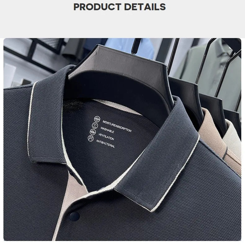 High quality 100% cotton solid color short sleeve polo shirt unique button men summer breathable comfort texture lapel T-shirt