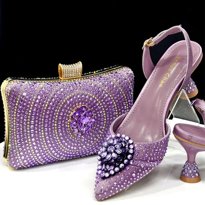 Elegant Italian Design Pink Butterfly Shoes and Bag Set for Women - Perfect for Parties and Weddings