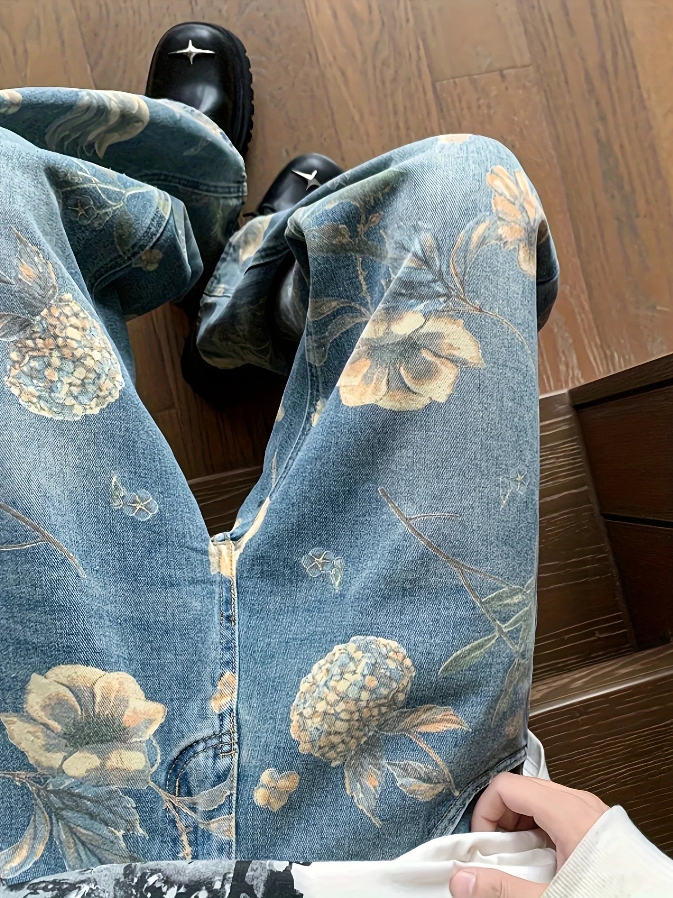 High-Quality Large-Flower Jeans, Summer Thin Style, 2025 New High-Waisted Slimming Straight-Leg Loose Wide-Leg Pants