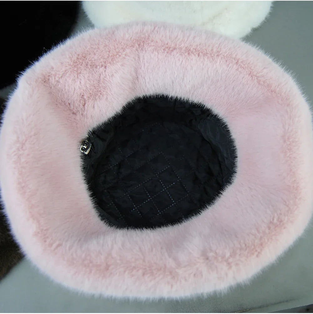False Mink Fur Berets Elegant Women's Winter Caps New Design Fashion Artificial Fur Hats Knitted Warm False Mink Fur Beanies Hat