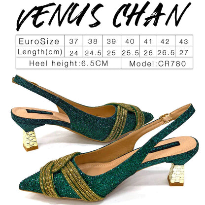 Special Design High Quality Orange Color African Women Shoes and Bag Set with Shinning Crystal for Wedding Party