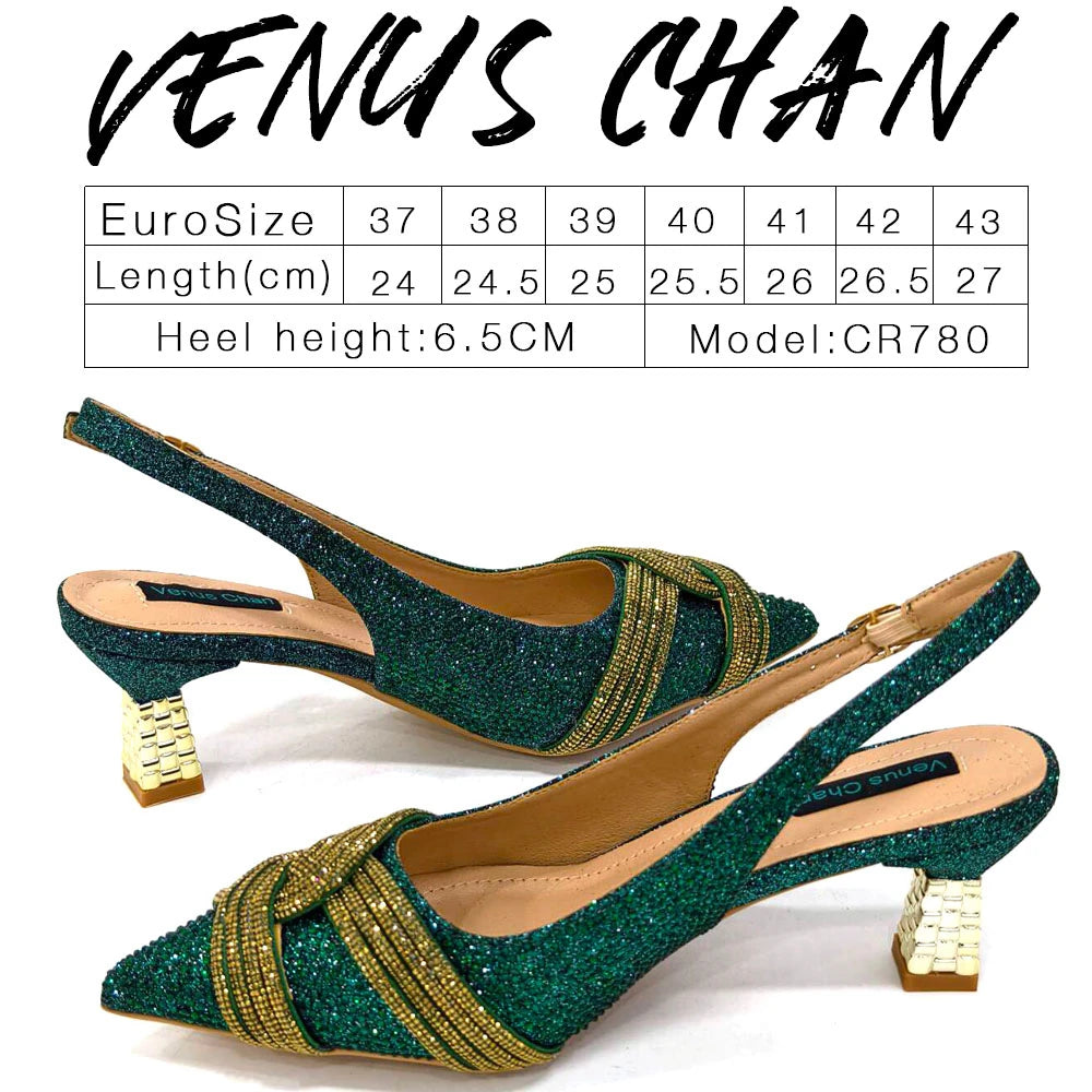 Special Design High Quality Orange Color African Women Shoes and Bag Set with Shinning Crystal for Wedding Party