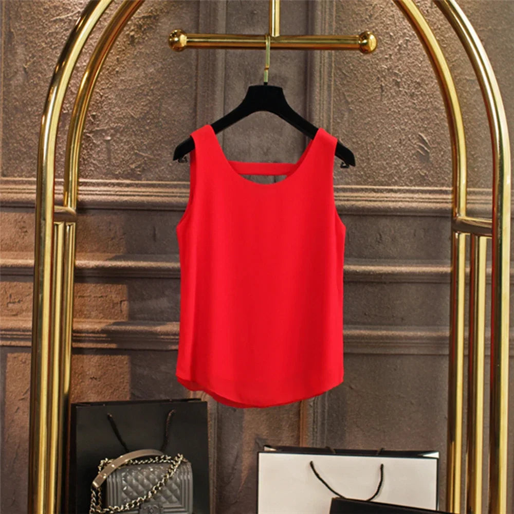 New Arrival Casual Shirt Chiffon Vest Female Summer New Sleeveless Halter T-shirt V-neck Blouse Loose Inside Cover Bellies