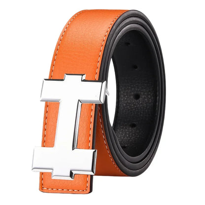 3.3cm Fashion Casual Belt with Silver Smooth Buckle, Designer men belt High-Quality, Unisex Fit, Perfect for Jeans Workwear