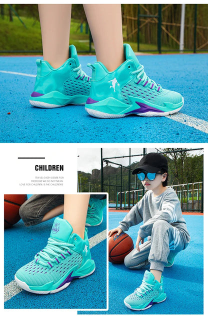 Children‘s Basketball Shoes Non-slip Breathable Basketball Training Sneakers Lace-up Boys Girls Basketball Boots Athletic Shoes