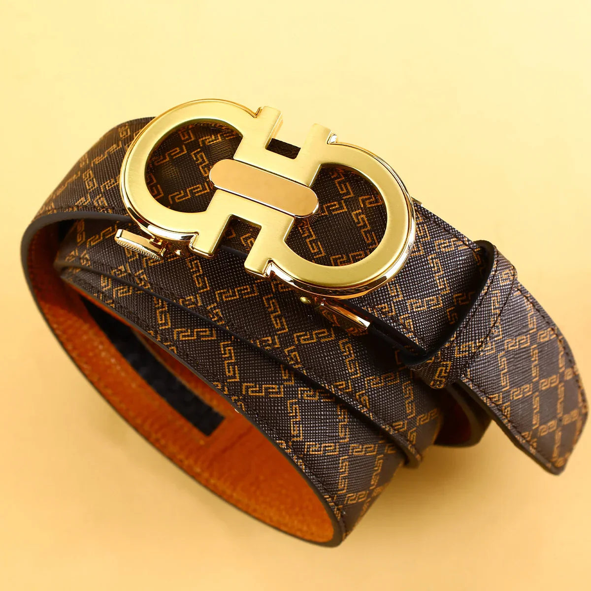 Men's Sleek Automatic Buckle Belt - Genuine FauxwithTextured Square Pattern, Black, Simple & Stylish DesignforCasual Attire