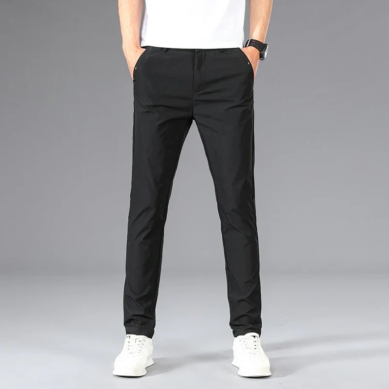 Business Thin Men's Breathable Pants Slim Straight High Elastic Slim Casual Pants Male Brand Clothing Khaki Gray Green Black