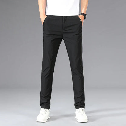 Business Thin Men's Breathable Pants Slim Straight High Elastic Slim Casual Pants Male Brand Clothing Khaki Gray Green Black
