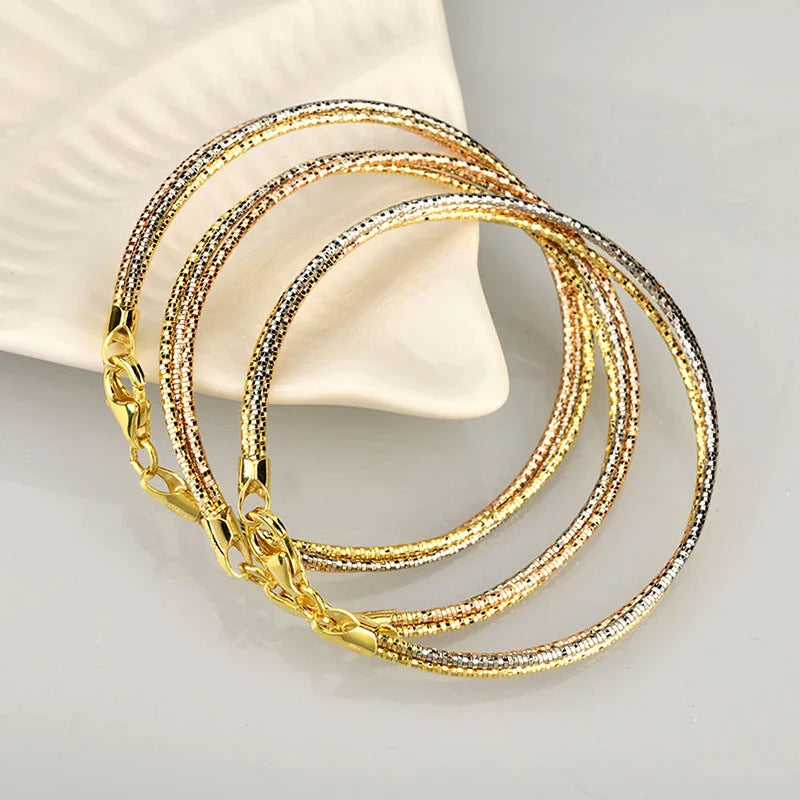 Real 925 Silver Bracelets Women's Hand Three Shares Jewelry Three-Colour Lady Femme Chain Italian Luxury Accessories
