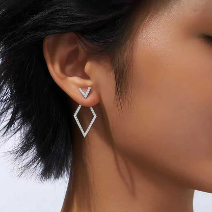 Luxury Full Moissanite Diamond Drop Earrings for Women Rhombus Shaped Hollow Earrings 100% 925 Sterling Silver Fine Jewelry