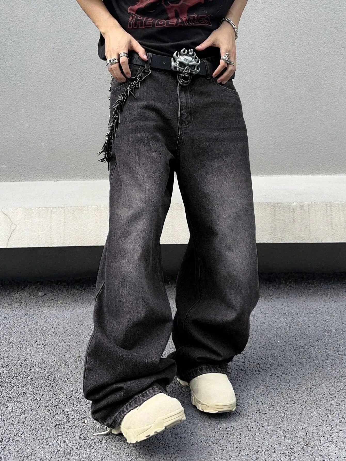 1Pc Men's Daily Travel Casual American Street Loose Jeans, Black, Light Blue, Sea Blue Fashion Street Style Retro Lantern Jeans Jeans Denim Pants