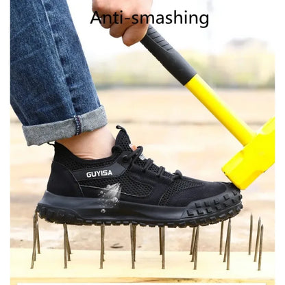 Mens Fashion Breathable Steel Toe Cap Working Shoes Summer Worker Safety Sneakers Brand Designer Security Boots Protect Footwear