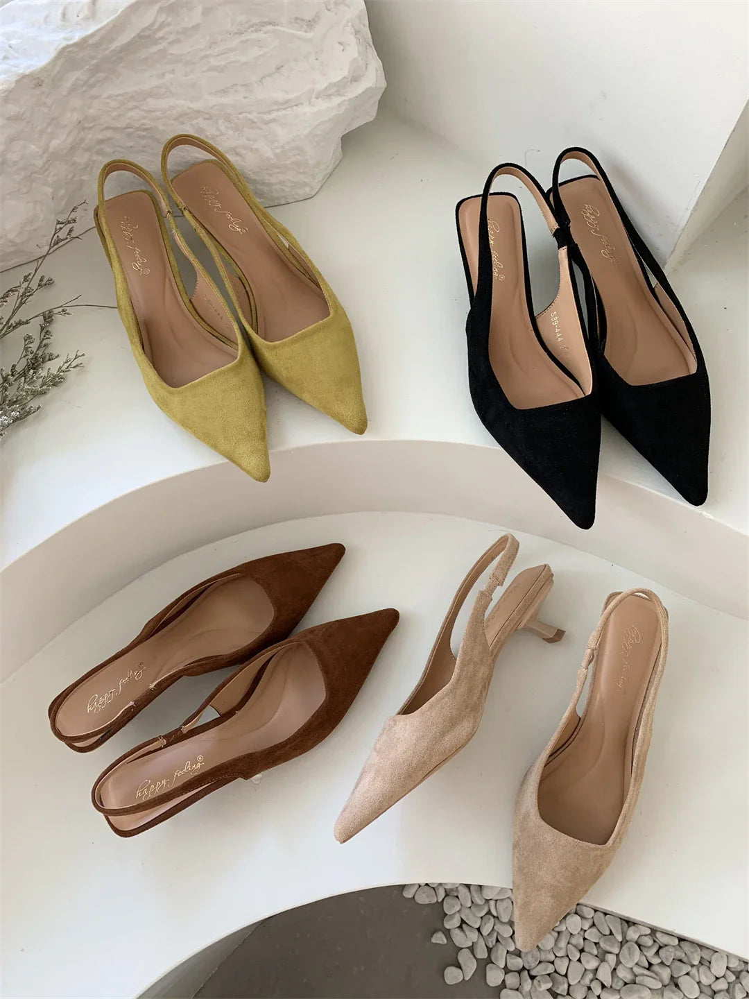 Women Sandals Pointed Toe Elegant Low-heel Shoes Summer Fashion Slingback Woman Mules Shoes Pumps Dress Shoes