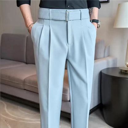 Quality Male Boutique Men Formal Wear Wedding Dress Trousers Men Belt Design British Style Business Casual Slim Suits Pants 3XL