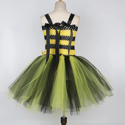 Baby Girls Flower Honeybee Costumes for Kids Yellow Black Little Bee Tutu Dress with Wings Children Birthday Halloween Outfits