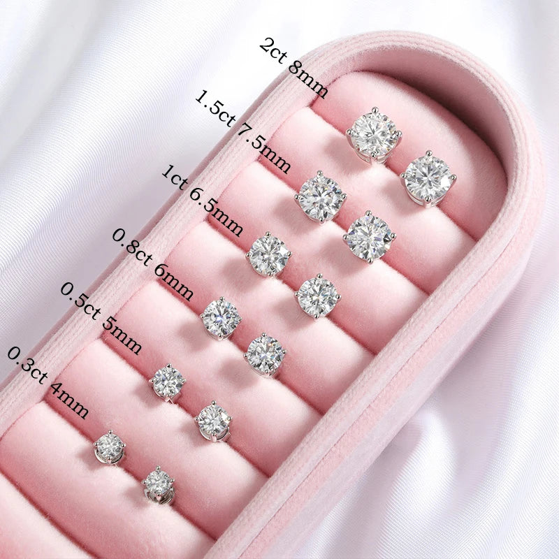 Certified 0.1-7CT 4-claws Moissanite Stud Earrings for Women Brilliant Cut Sparkling Lab Diamond Earring Pure 925 Silver