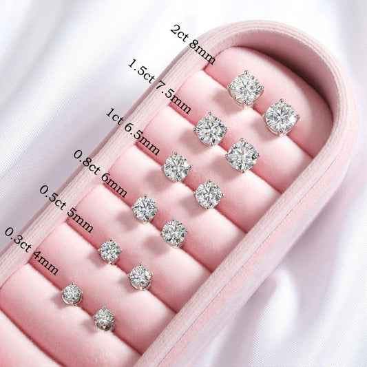 Certified 0.1-7CT 4-claws Moissanite Stud Earrings for Women Brilliant Cut Sparkling Lab Diamond Earring Pure 925 Silver