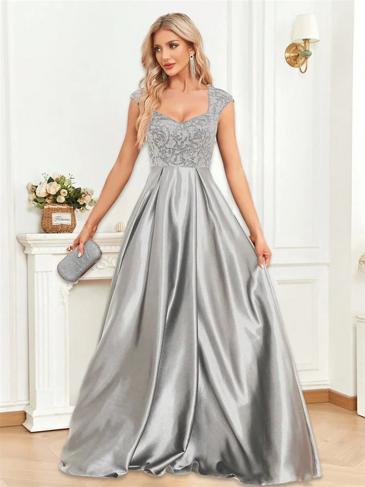 Vestido Longo Preto Elegante com Lantejoulas para Noite Feminino 2025 Luxuoso Decote U Cetim Formatura Festa Coquetel