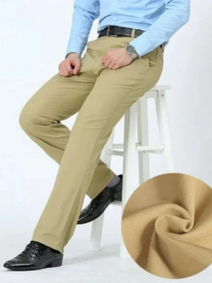 Mens 100% Cotton Summer Thin Pants Autumn Suit Pant Slacks High Waist Straight Loose Bland Solid Business Casual Pants Gozbkf