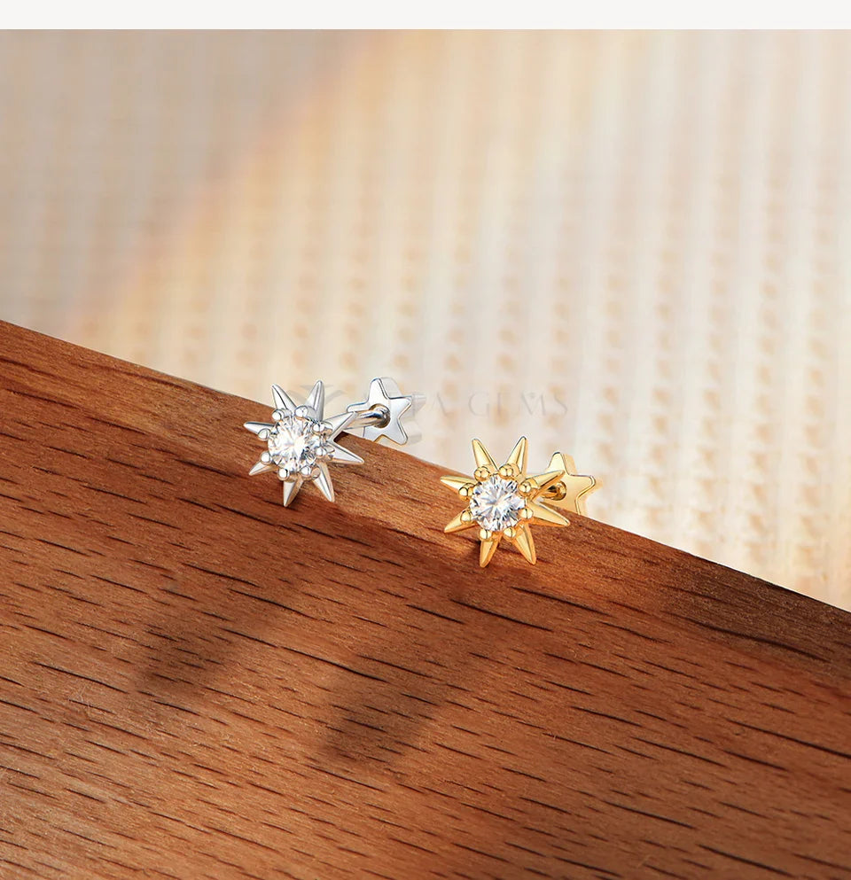 S925 Sterling Silver Starburst Stud Earrings for Women Moissanite Sparkle Star Ear Studs Engagement Party Gift Jewelry