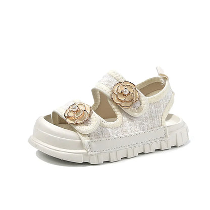 Korean Style Summer Sandals For Girls Luxury Pearl Flower Children's Beach Shoes Ergonomics Soft-soled Kid's Girl's Sandals