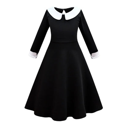 Halloween Wednesday School Uniform Girls Adams Black Gothic Costume Kids 2-12 Years Carnival Cosplay Party Long Sleeve Outfit