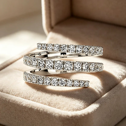 Gradient Gems Full Moissanite Rings for Women Open Stackable Ring Engagement D Vvs1 S925 Sterling Silver Promise Band