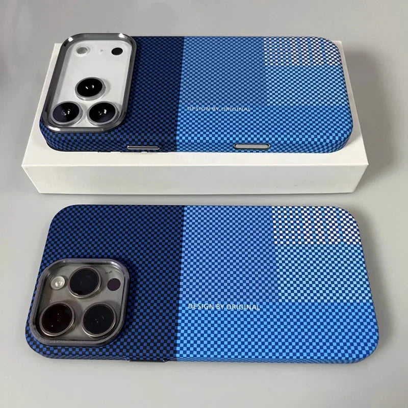 Magnetic Pixel Grid Texture Phone Case for IPhone 17 16E 15 14 Pro Max Metal Lens Buttons Slim Hard Protect Cover