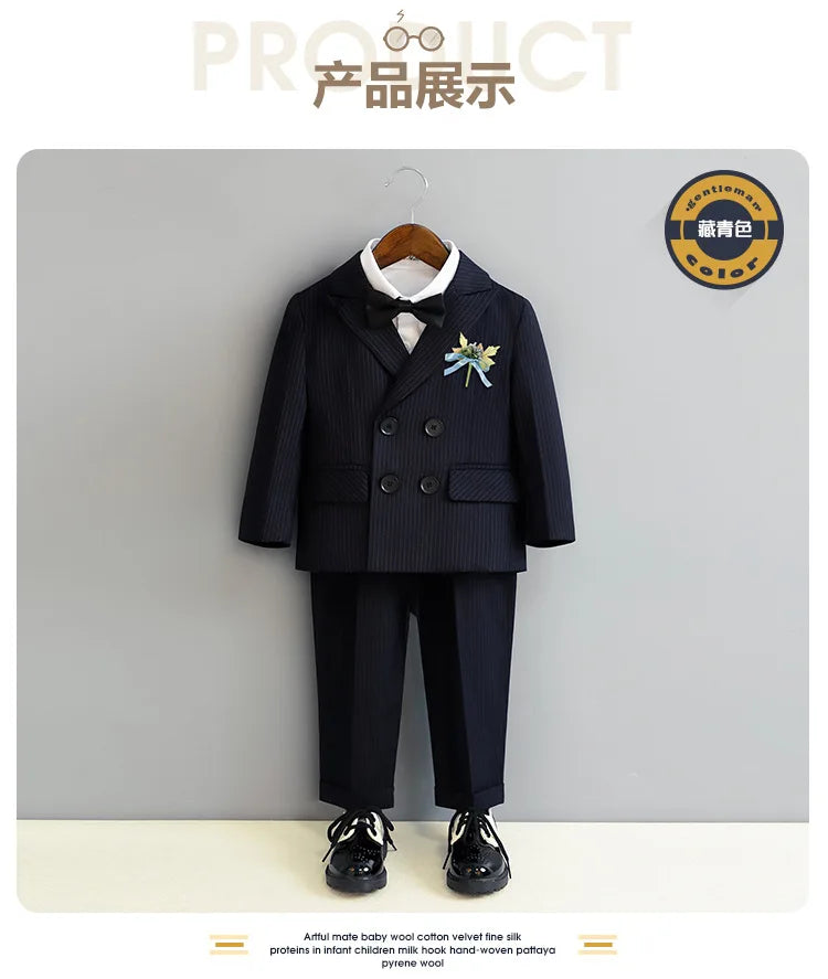Children Black Piano Suit Kids Wedding Party Photograph Suit Flower Boys Tuxedo Dress Newborn Baby 1 Year Birthday Costume