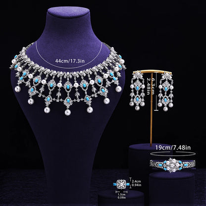 2024 New Pearl Jewelry Sets For Women Wedding Party Accessories Luxury CZ Dubai African 4-piece Bridal Jewelry Set