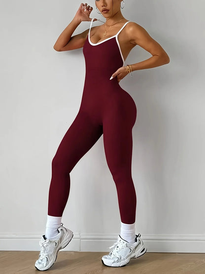 Pink Sports Jumpsuit Girls Running One Piece Bodysuit Workout Rompers Women Overalls Sportswear Fitness Yoga Suit